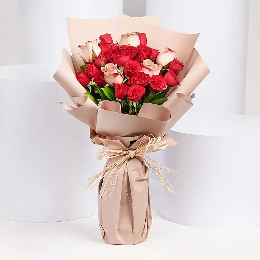 5 Cappaccino and Red Roses Bouquet