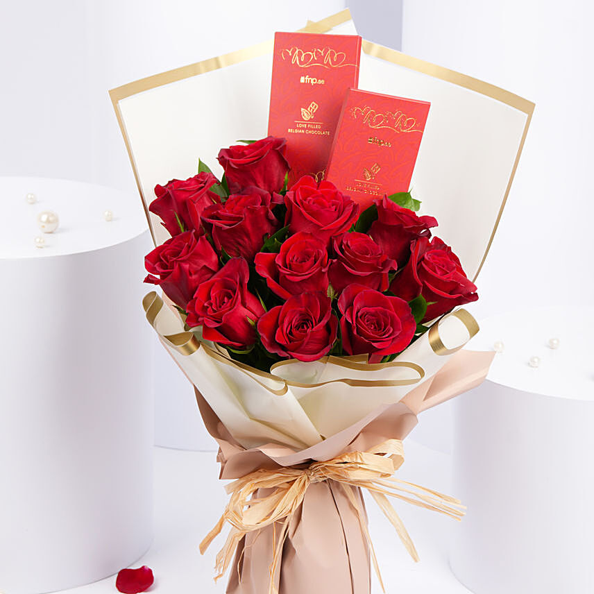 12 Roses and Chocolates Bouquet