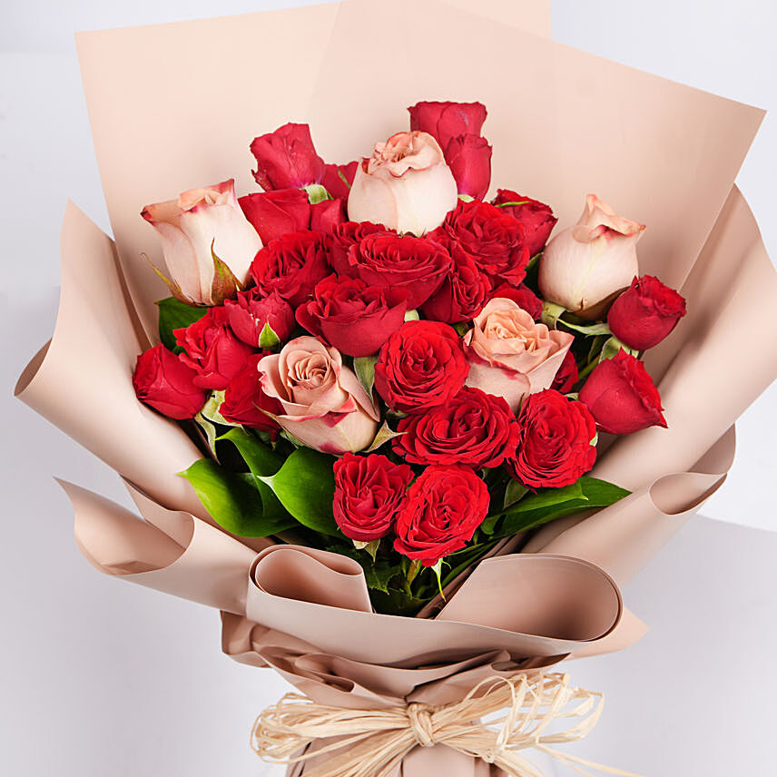 5 Cappaccino and Red Roses Bouquet