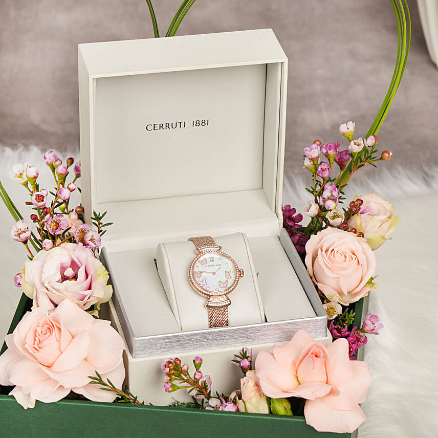 Rose Gold Cerruti 1881 Watch and Flowers For Her